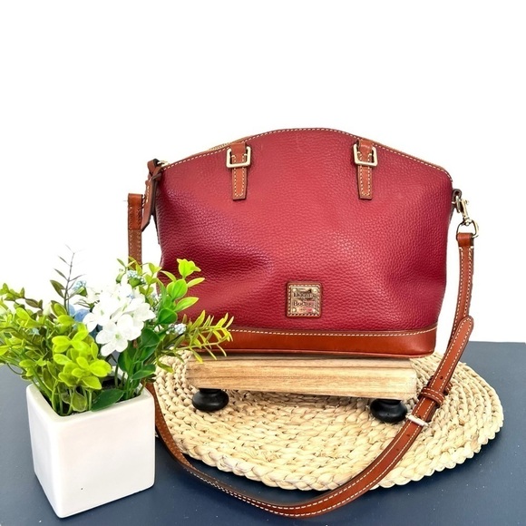 Dooney & Bourke Handbag Pebble Grain Leather Darcy Burgundy Satchel Crossbody - Picture 16 of 16